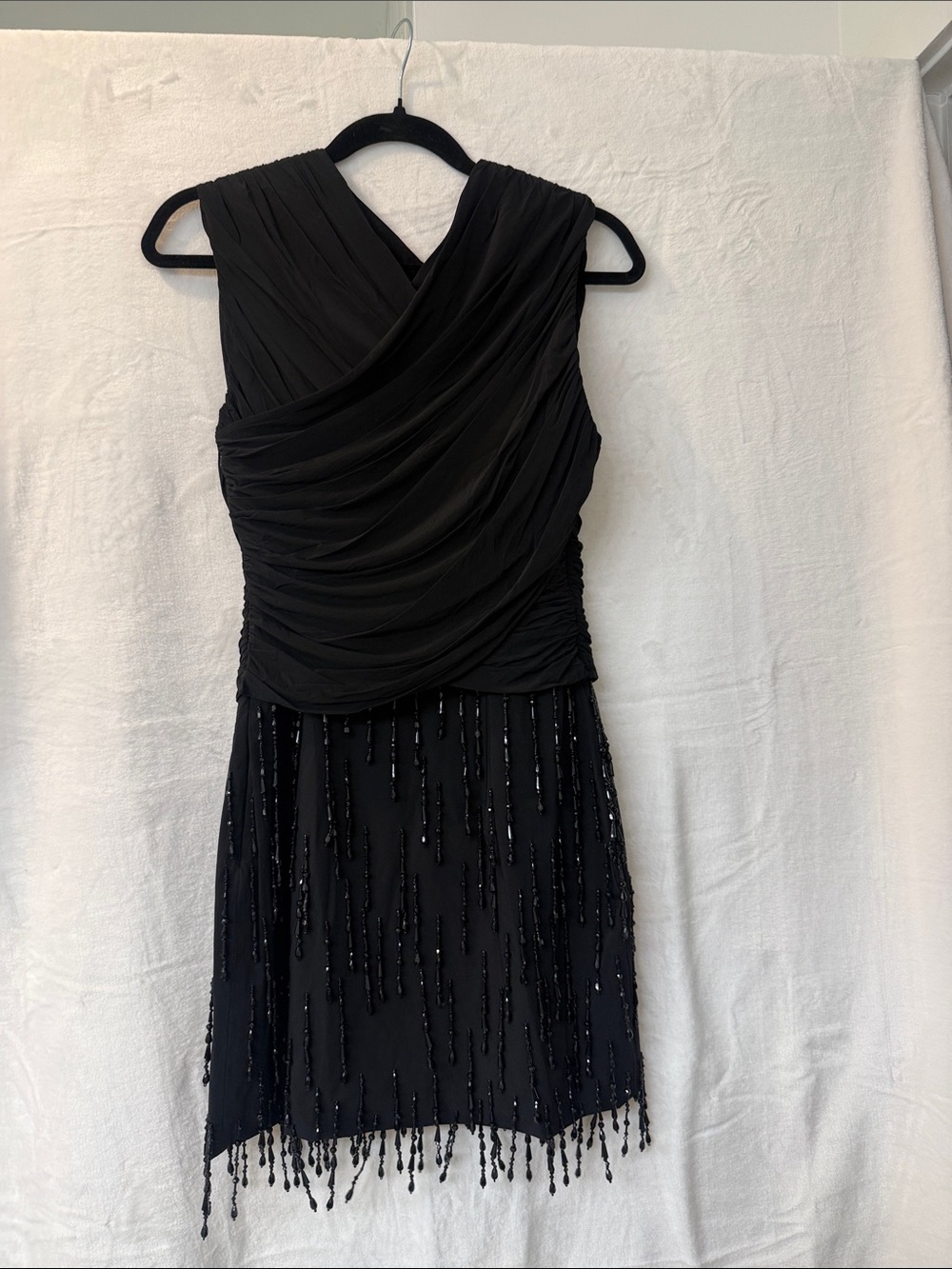 Alberta Ferretti Black Beaded Draped Mini Dress - Picture 3 of 5